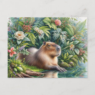 Capybara Botanical Watercolor Art Postcard