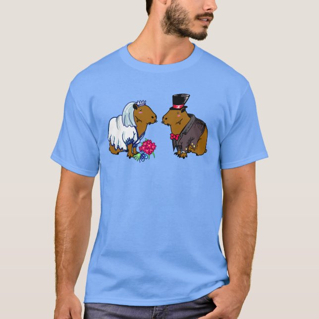 Capybara Bride & Groom Cute Wedding illustration T-Shirt (Front)