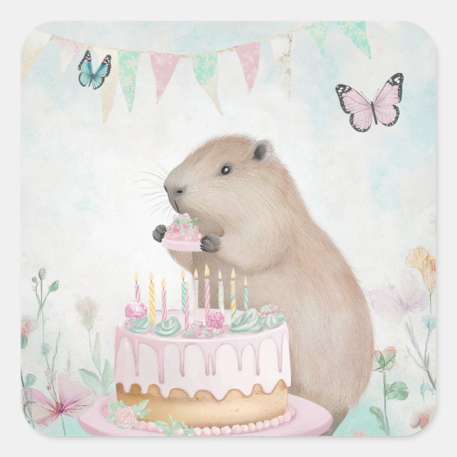 Capybara Cakefest Kids Party Sticker (Front)
