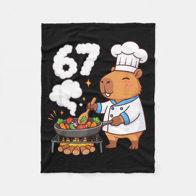 Capybara Chef 67 Six Seven Funny Brain Rot Meme Gr Fleece Blanket (Front)