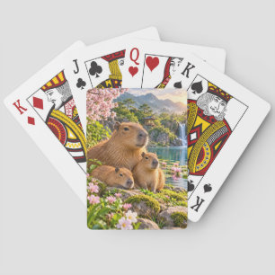 Capybara Cherry Blossom Paradise Playing Cards