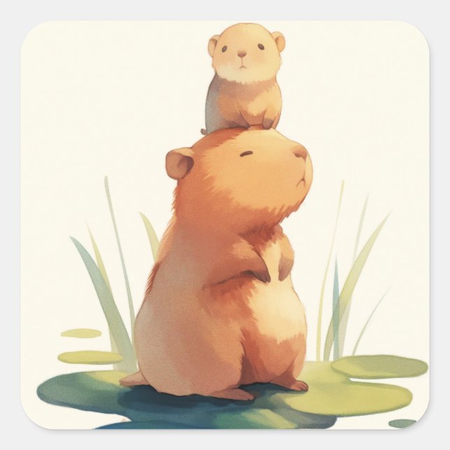 Capybara Chilling With Friend Square Sticker (Front)