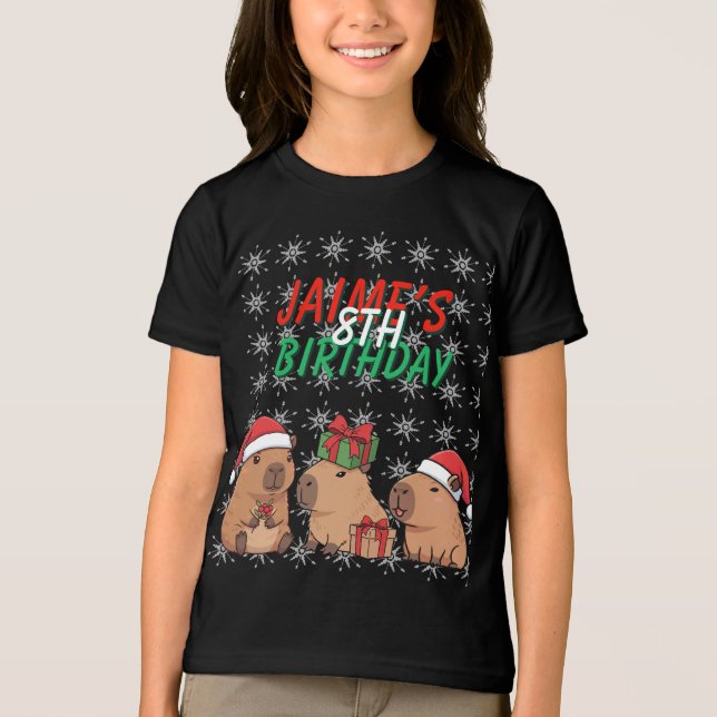 Capybara Christmas Holiday Birthday Tri-Blend Shirt (Front)