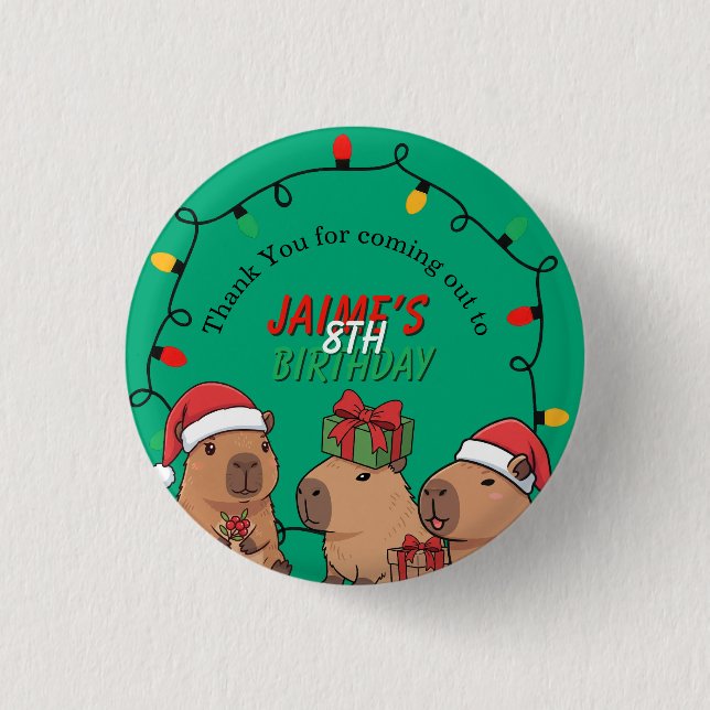 Capybara Christmas Lights Birthday Party  3 Cm Round Badge (Front)