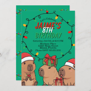 Capybara Christmas Lights Birthday Party  Invitation