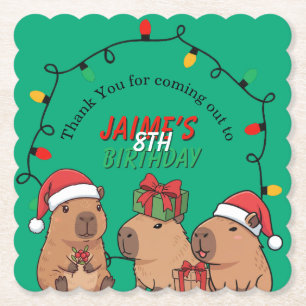 Capybara Christmas Lights Birthday Party  Paper Coaster