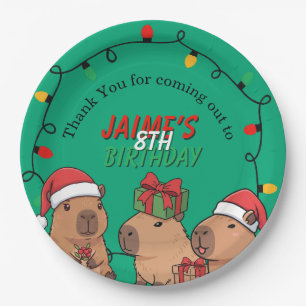 Capybara Christmas Lights Birthday Party Paper Plate