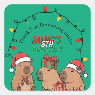 Capybara Christmas Lights Birthday Party Square Sticker