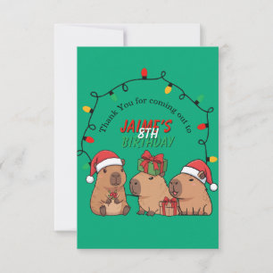 Capybara Christmas Lights Birthday Party Thank You Card