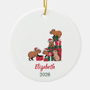 Capybara Christmas Ornament, Cute Animal Ceramic Tree Decoration