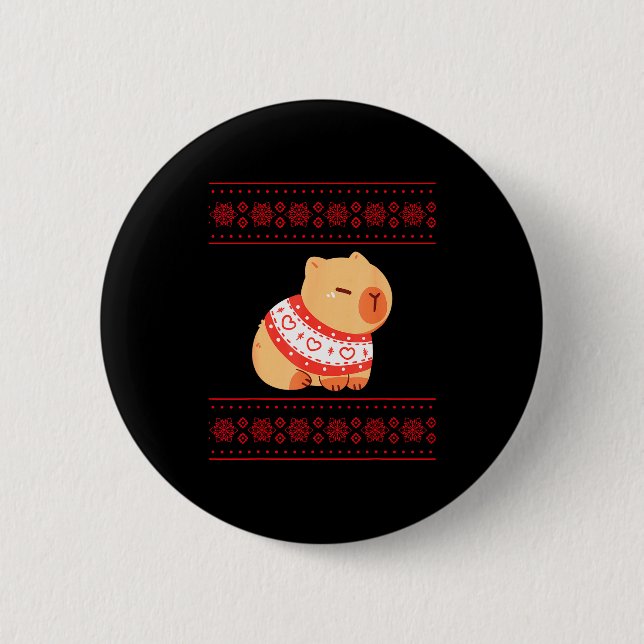 Capybara Christmas Sweater  6 Cm Round Badge (Front)
