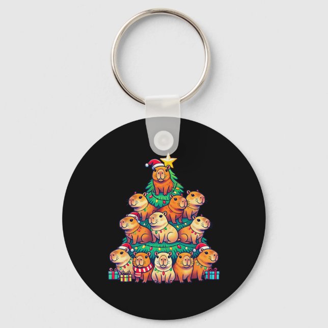 Capybara Christmas Tree Funny Capybara Xmas  Key Ring (Front)