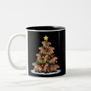 Capybara Christmas Tree Gift Funny Xmas Capy Two-Tone Coffee Mug