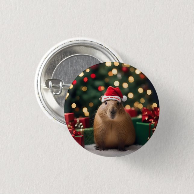 "Capybara Claus: A Festive Bokeh Wonderland" 3 Cm Round Badge (Front & Back)