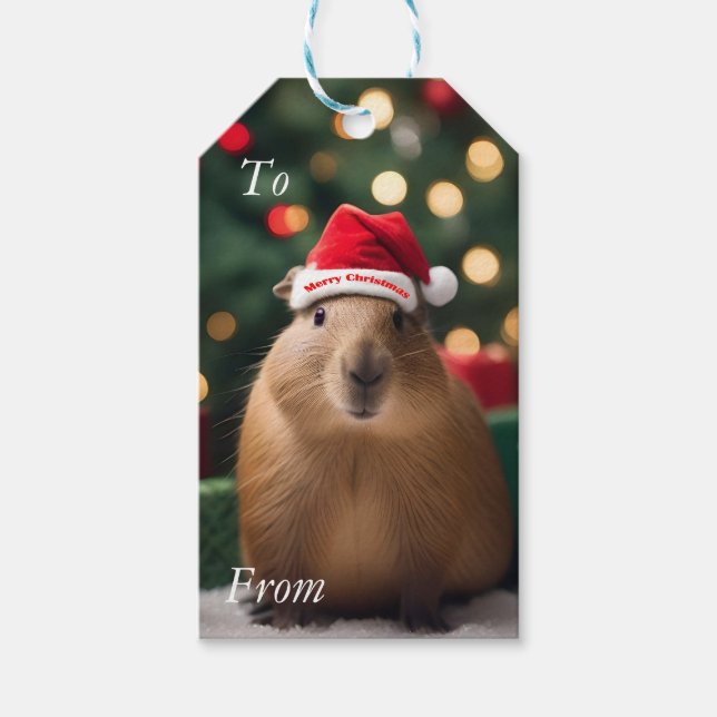 "Capybara Claus: A Festive Bokeh Wonderland" Gift Tags (Front)