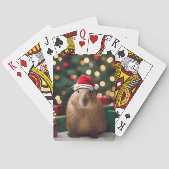 "Capybara Claus: A Festive Bokeh Wonderland" Playing Cards (Back)
