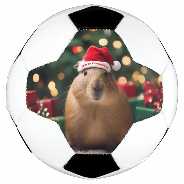 "Capybara Claus: A Festive Bokeh Wonderland" Soccer Ball (Front)