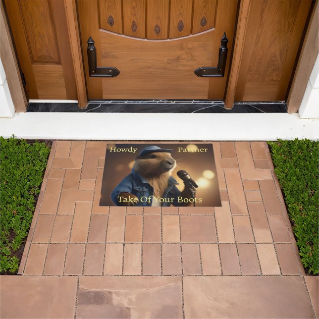 "Capybara Cowboy: Serenading the Wild West" Doormat (Outdoor)