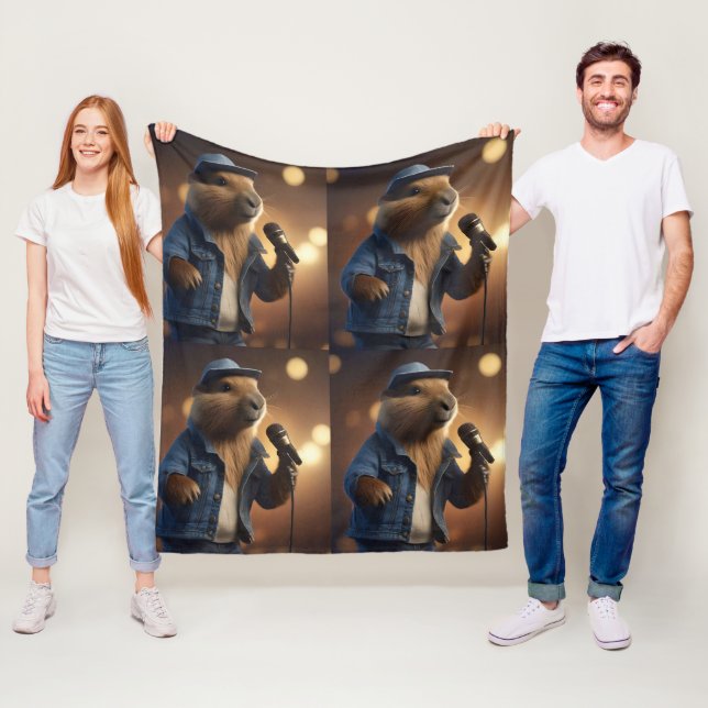 "Capybara Cowboy: Serenading the Wild West" Fleece Blanket (In Situ)