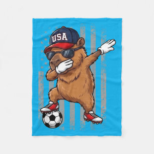 Capybara Dabbing Funny Soccer Boys Girls Kids Men Fleece Blanket