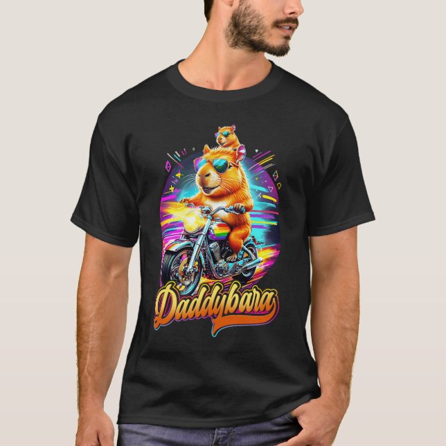 Capybara Daddy Riding Motorcycle Funny Capy Dad Fa T-Shirt (Front)