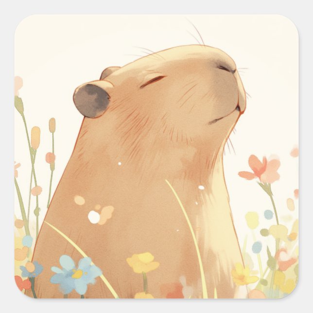 Capybara Daydreaming Square Sticker (Front)