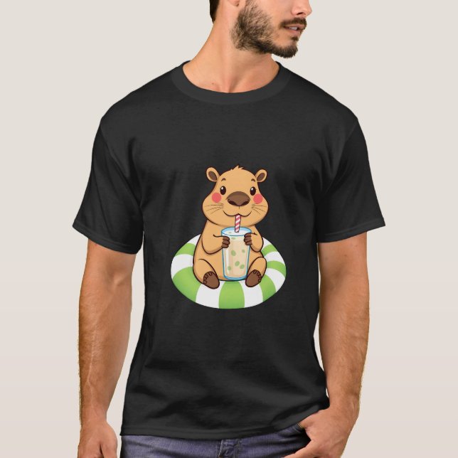 capybara drinking green tea in the pool T-Shirt (Front)