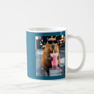 Capybara drinking iced boba tea funny animal meme coffee mug
