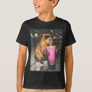 Capybara drinking iced boba tea funny animal meme T-Shirt
