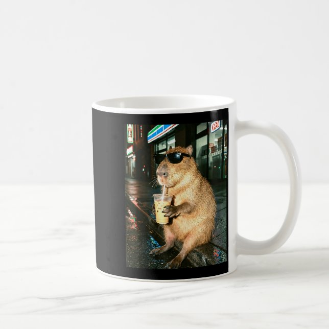 Capybara drinking iced coffee, capybara photo meme coffee mug (Right)