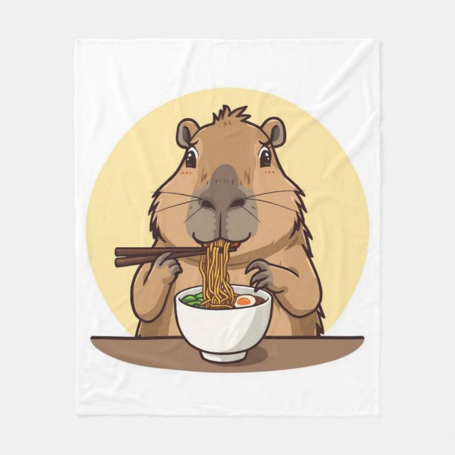 Capybara eating ramen  fleece blanket (Front)