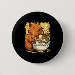 Capybara Eating Ramen Noodles  6 Cm Round Badge