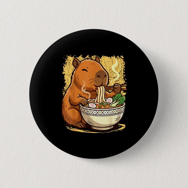 Capybara Eating Ramen Noodles  6 Cm Round Badge (Front)
