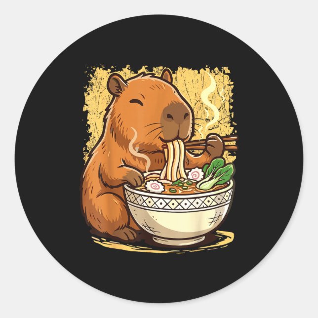 Capybara Eating Ramen Noodles  Classic Round Sticker (Front)