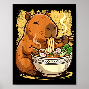 Capybara Eating Ramen Noodles Poster