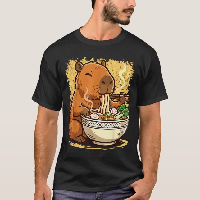 Capybara Eating Ramen Noodles  T-Shirt (Front)