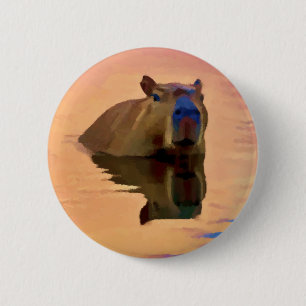 Capybara Emerging From a Tranquil Lake 6 Cm Round Badge