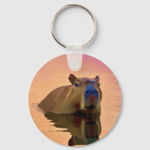 Capybara Emerging From a Tranquil Lake Key Ring