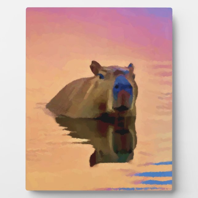 Capybara Emerging From a Tranquil Lake Plaque (Front)