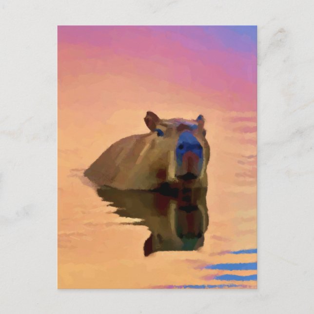 Capybara Emerging From a Tranquil Lake Postcard (Front)