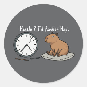 Capybara Fatigué Humour "I'd Rather Nap" Classic Round Sticker