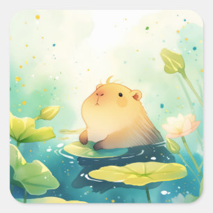 Capybara Floating in Bliss Square Sticker