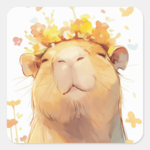 Capybara Floral Crown Square Sticker