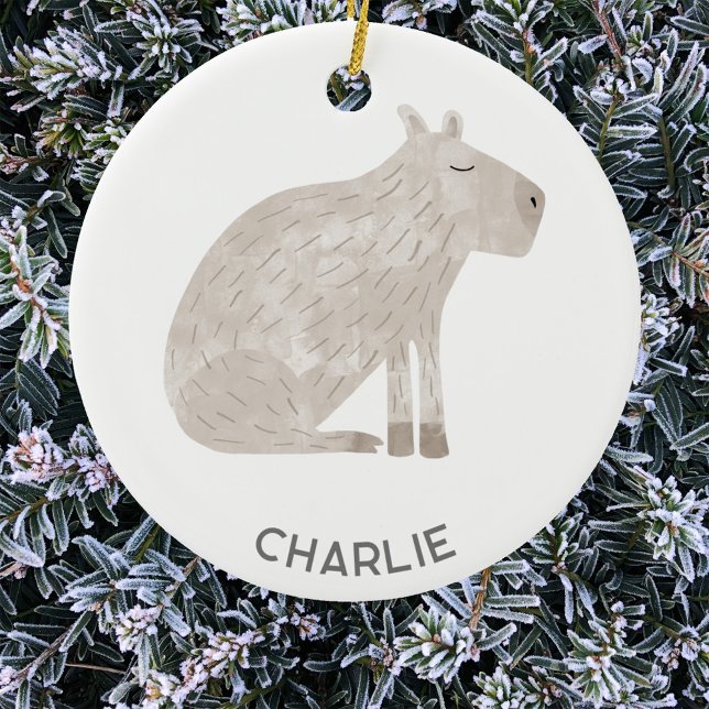 Capybara Fun Personalised Ceramic Tree Decoration (Fun capybara personalized custom name Christmas ornament)
