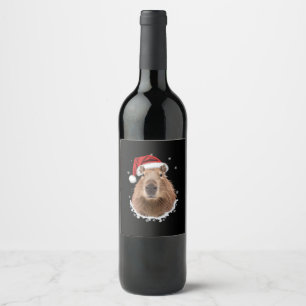 Capybara Funny Christmas Wine Label