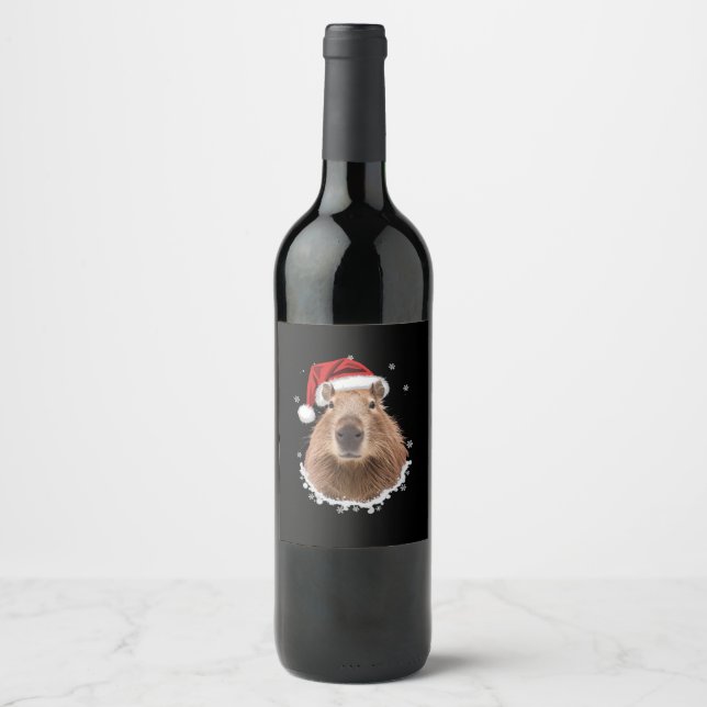 Capybara Funny Christmas  Wine Label (Front)