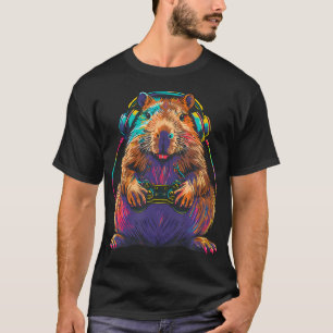 Capybara Funny Video Games Capybara Playing Video  T-Shirt