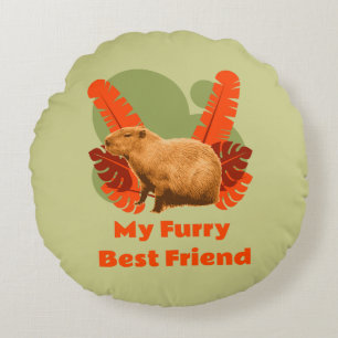 Capybara Furry Best Friend Tropical Animal Round Cushion