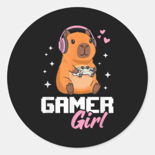Capybara Gamer Girl Gaming Classic Round Sticker