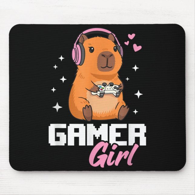 Capybara Gamer Girl Gaming  Mouse Pad (Front)